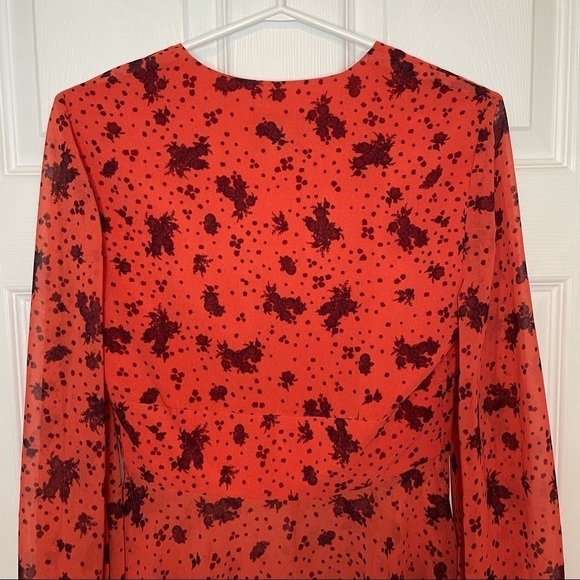 𝅺c/meo Collective Flowy Coral orange floral Long sleeve Blouse Small - Picture 4 of 8